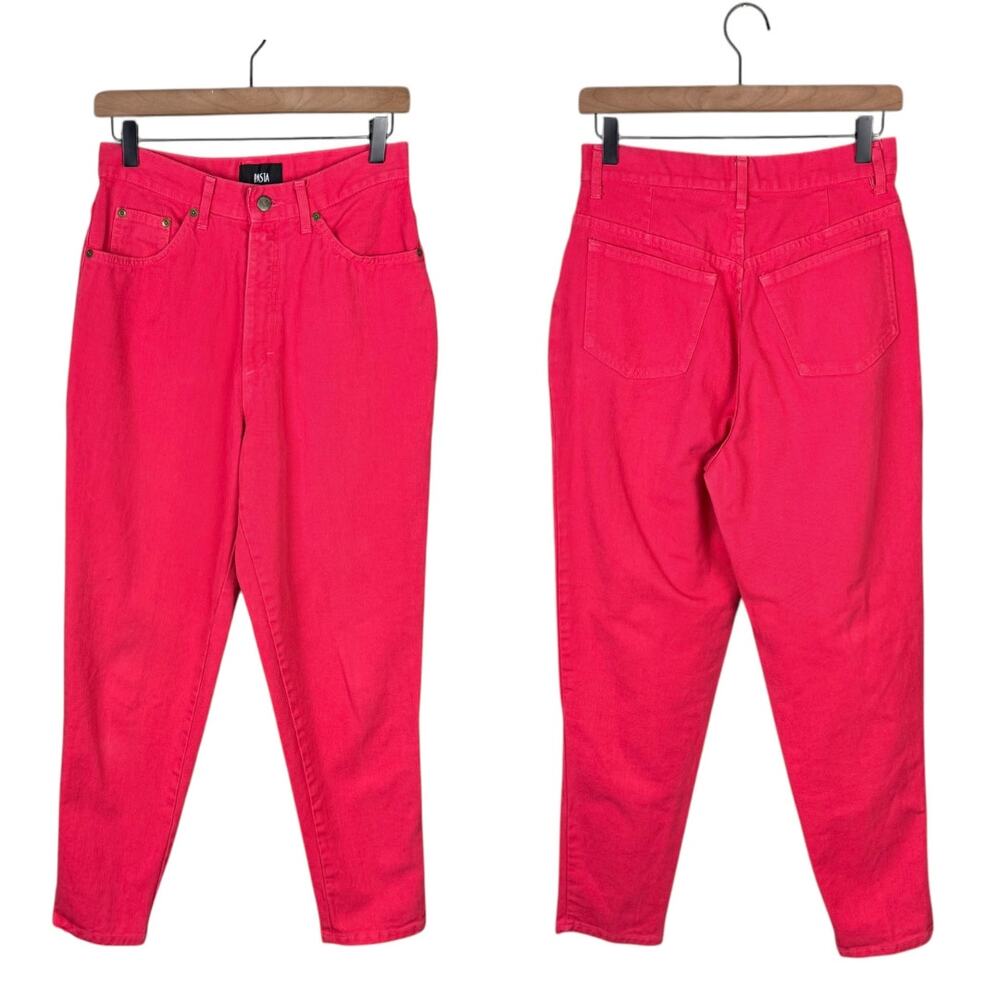 Vintage Pasta 2/4 Strawberry Red Denim High Waist Tapered Leg Retro Jeans